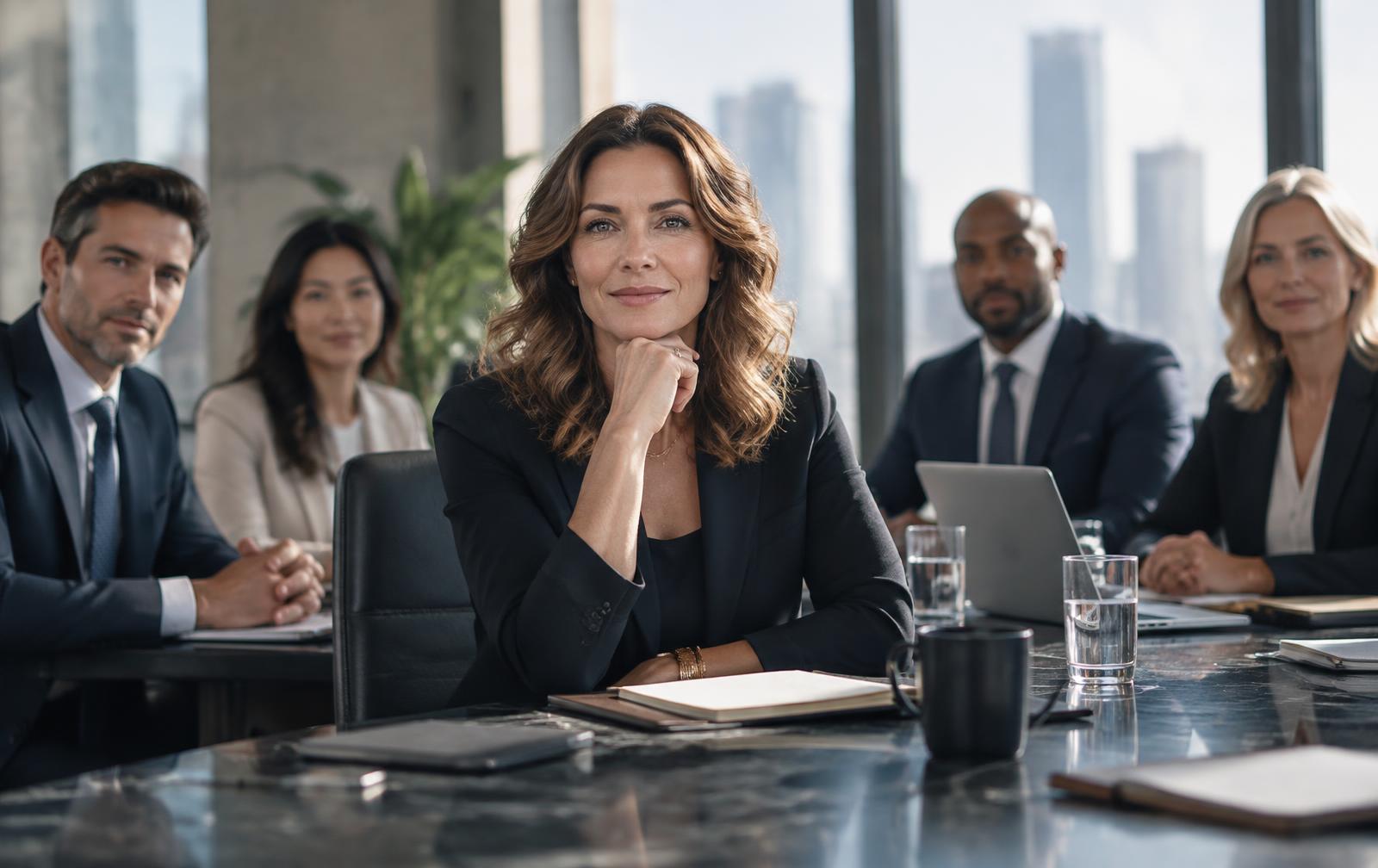 Female founder leading a boardroom discussion