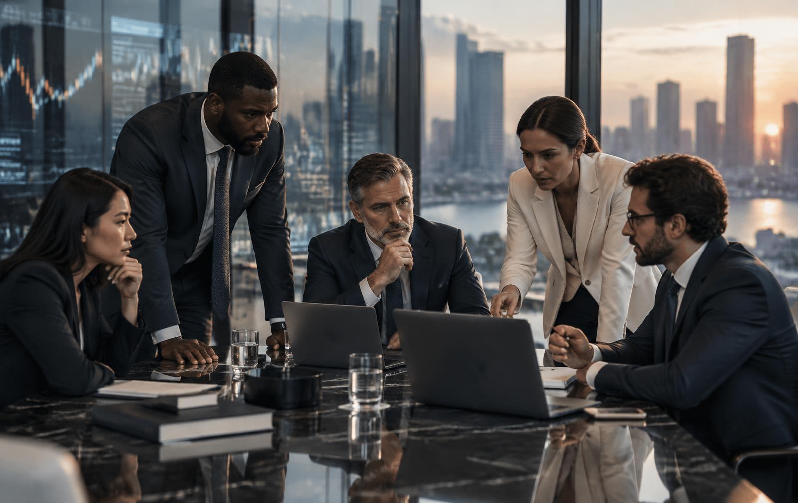 Investment professionals reviewing financial strategy