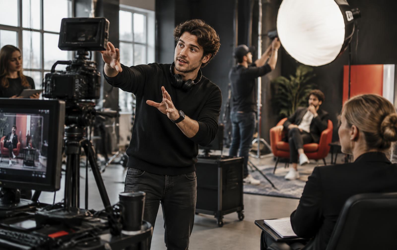 Digital creator directing a professional studio production